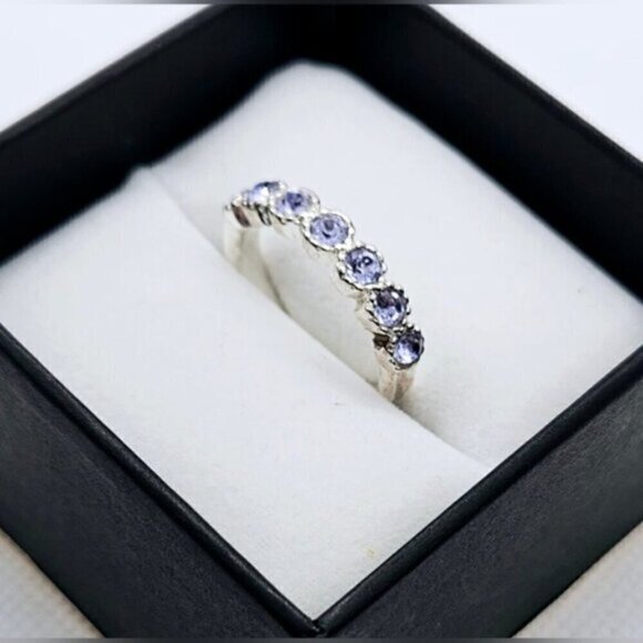 Silver Tone Simulant Tanzanite Band Fashion Ring - Picture 3 of 8